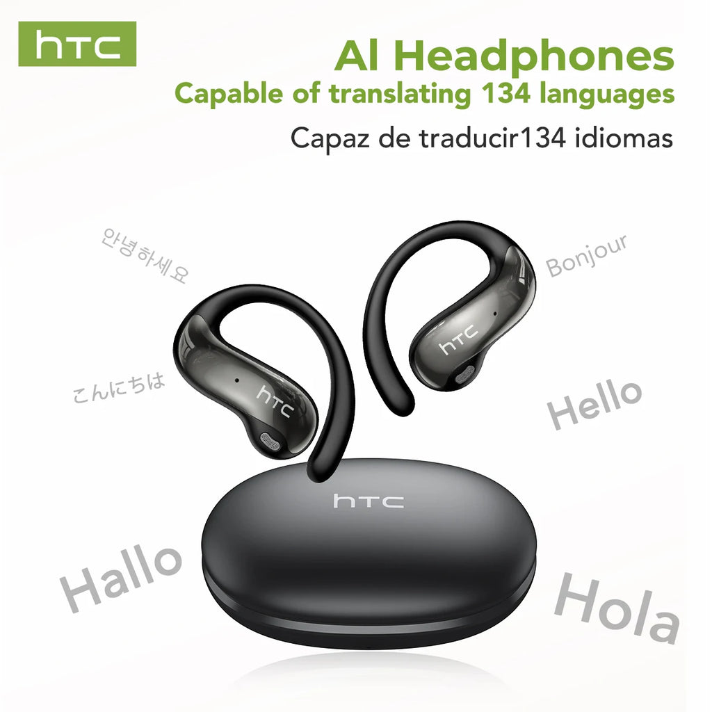 HTC NE19 auriculares Bluetooth IA OWS auriculares inalámbricos deportivos con micrófono potentes graves IA traductor auriculares impermeables de larga duración-MovilExpressShop