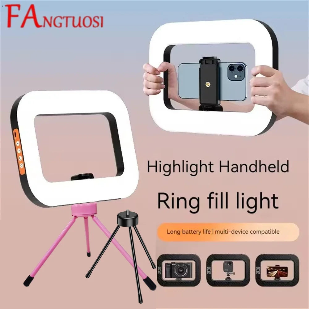 FANGTUOSI nuevo anillo de mano LED luz de relleno recargable teléfono móvil portátil fotografía en vivo escritorio jaula de conejo Selfie luz-MovilExpressShop