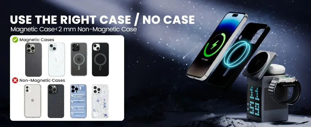 Soporte y cargador inalámbrico magnético plegable 6 en 1, altavoz Bluetooth, despertador y píxeles de dibujos animados para iPhone 17 ~ 12 iWatch Airpods Pro