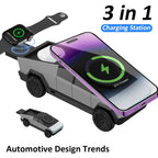 Base de escritorio CyberDock 3 en 1 con carga inalámbrica para iPhone 16, 15, 14 Pro Max, AirPods y Apple Watch, con luz ambiental.