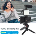 Trípode Blog para cámara DSLR, Kit de blogging para teléfono, entrevista en vivo, YouTube, soporte para teléfono, Control remoto, micrófono, luz LED-MovilExpressShop
