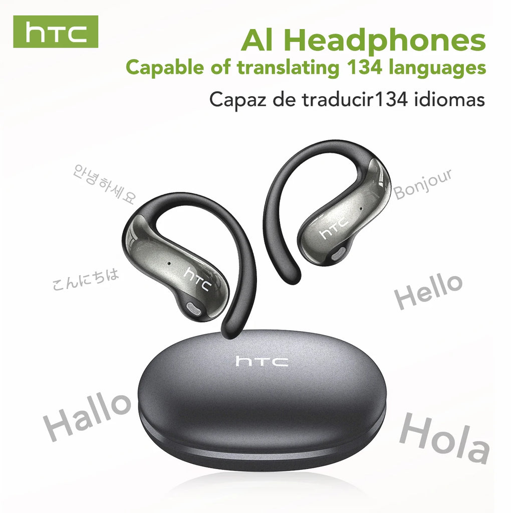 HTC NE19 auriculares Bluetooth IA OWS auriculares inalámbricos deportivos con micrófono potentes graves IA traductor auriculares impermeables de larga duración-MovilExpressShop