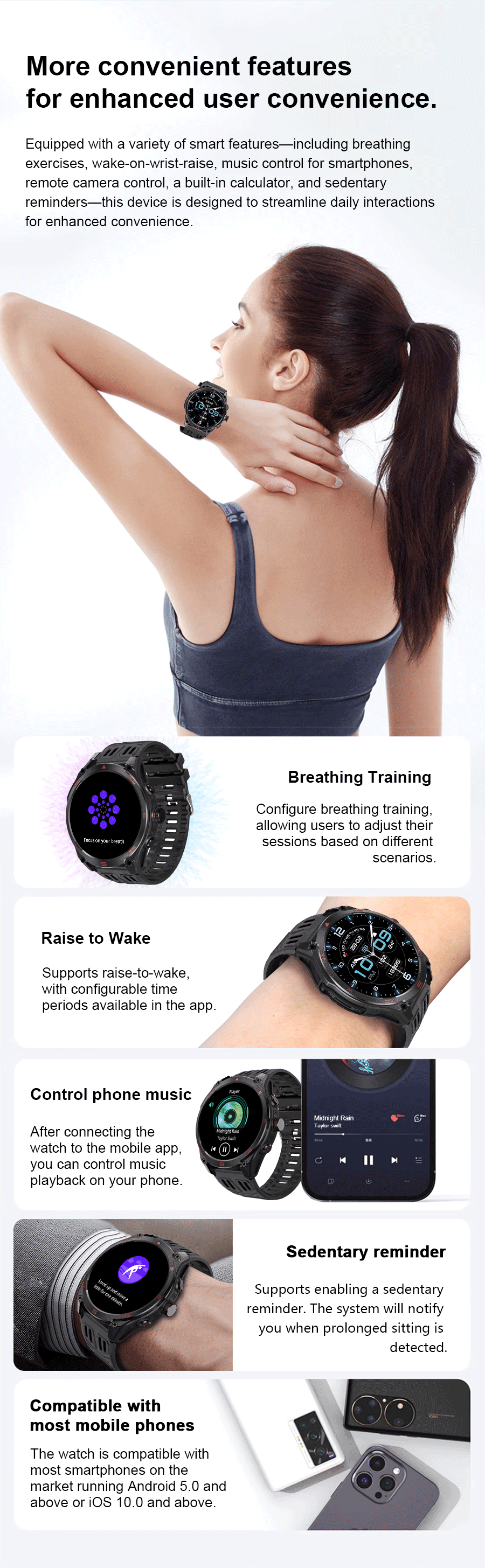 2025 nuevo reloj inteligente GPS 1000Mah batería brújula 10ATM tácticas impermeables linterna deportiva BT llamada reloj inteligente para hombres para xioami