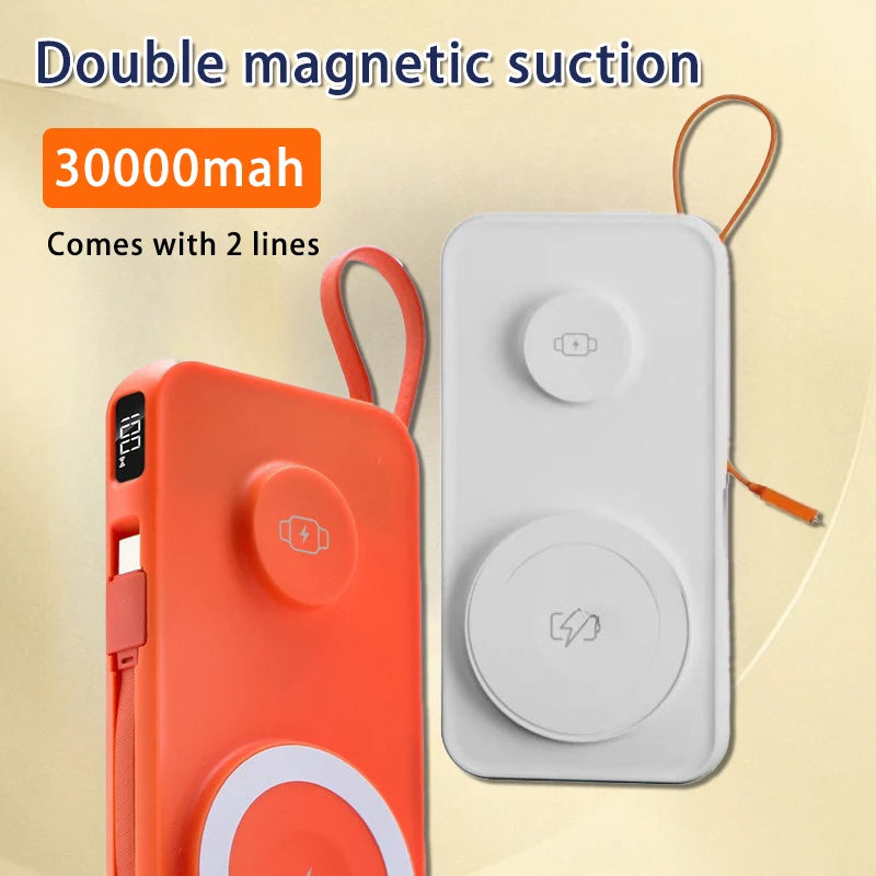 Banco de energía inalámbrico magnético de 30000mAh con cable para Apple Watch, batería externa portátil de carga rápida para iPhone y Android