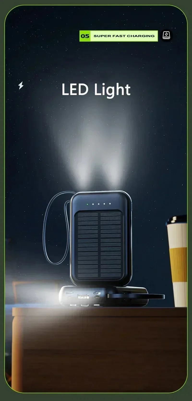 Banco de energía Solar con luz led-MovilExpressShop