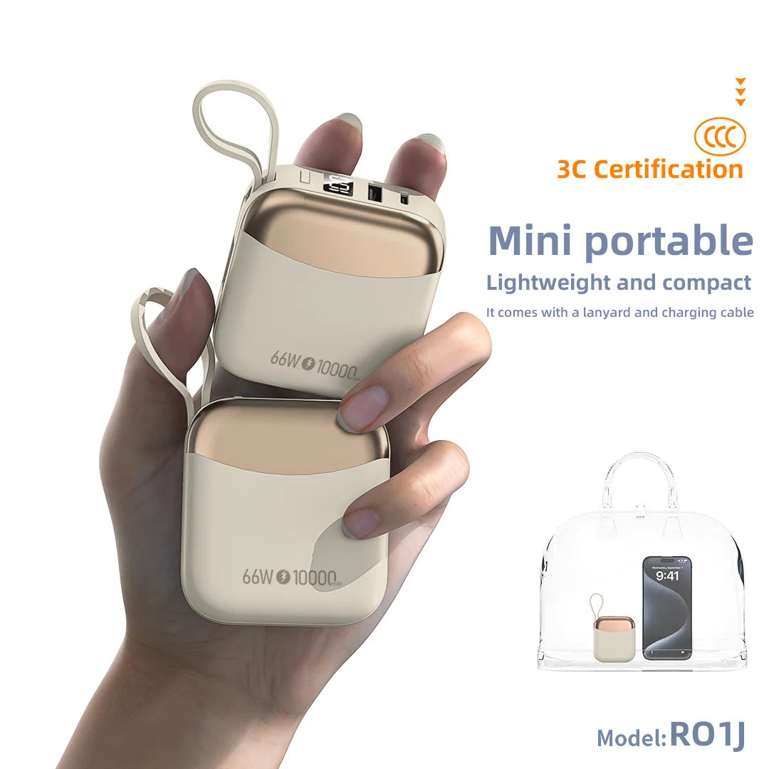 Kiki Shoot 10000mAh Mini Power Bank 66W carga rápida Powerbank batería certificada CCC con Cable para iPhone Xiaomi Huawei Samsung