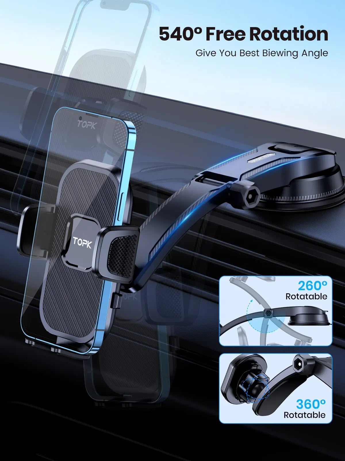 Soporte de teléfono para coche TOPK, soporte de gravedad para iPhone, Xiaomi, Samsung, soporte móvil para salpicadero, parabrisas, ventilación de aire, soporte para teléfono