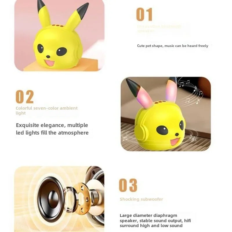 Pikachu Altavoz Bluetooth inalámbrico Altavoz pequeño portátil Subwoofer pesado Mini Bluetooth bajo Subwoofer regalos-MovilExpressShop
