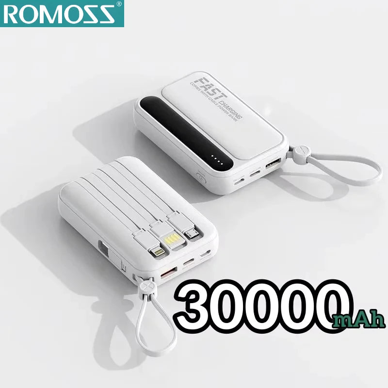ROMOSS 4 en 1 Power Bank 500000mAh Gran Capacidad Cables Integrados Pantalla Digital Inteligente Ligera Batería Portátil Para iPhone y android