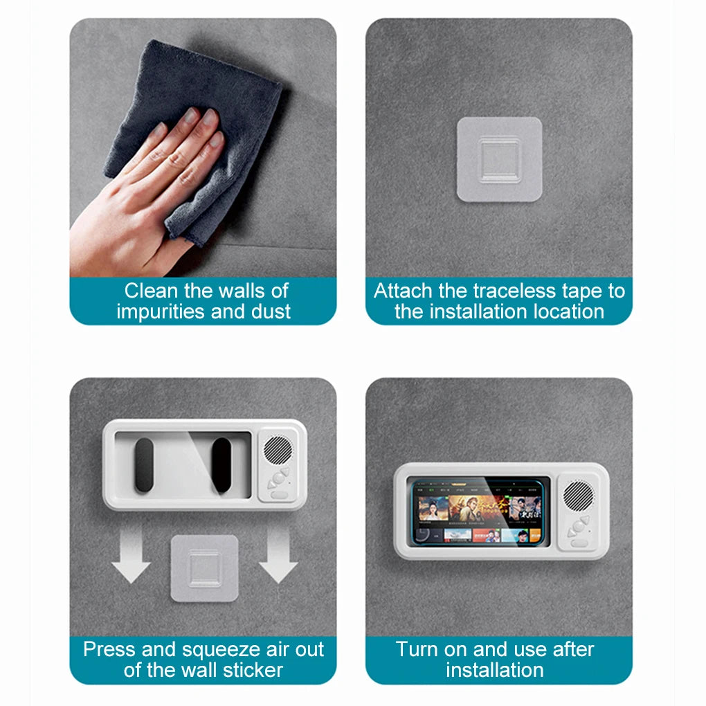 Soporte para teléfono de ducha con Altavoz Bluetooth IPX4, resistente al agua, antiniebla, pantalla táctil, soporte para teléfono de montaje en pared para ducha y baño 
 ?-MovilExpressShop