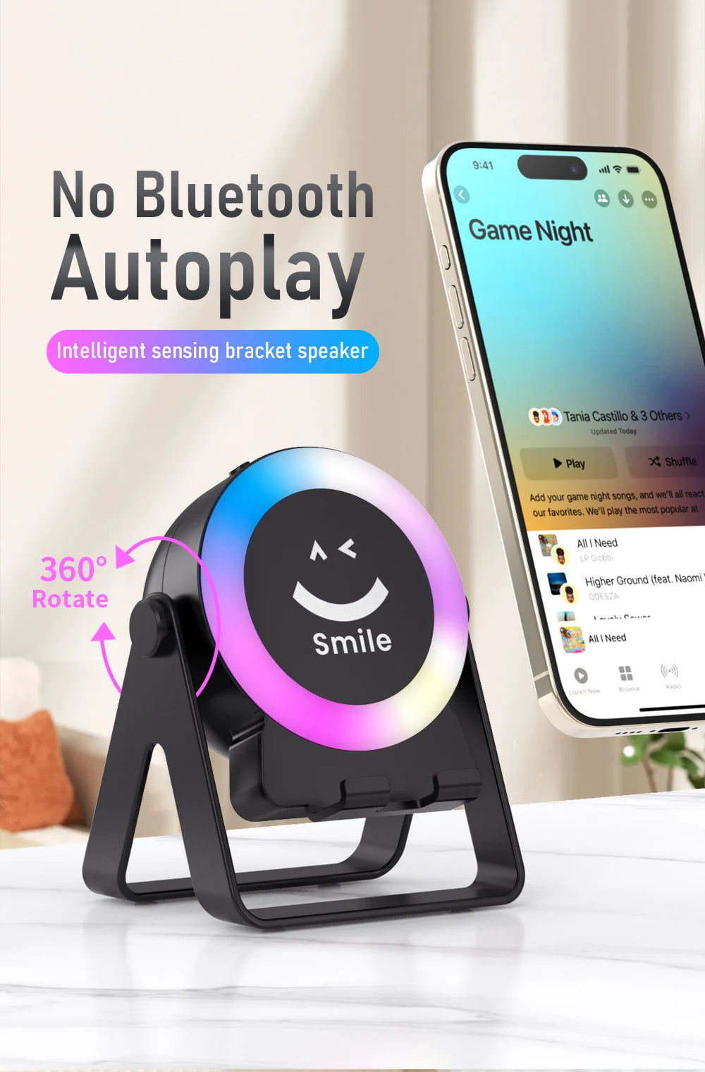 Altavoz de Audio de inducción inalámbrico 4 en 1 con Bluetooth magnético portátil, soporte Universal para teléfono, soportes de rotación con LED para exteriores-MovilExpressShop