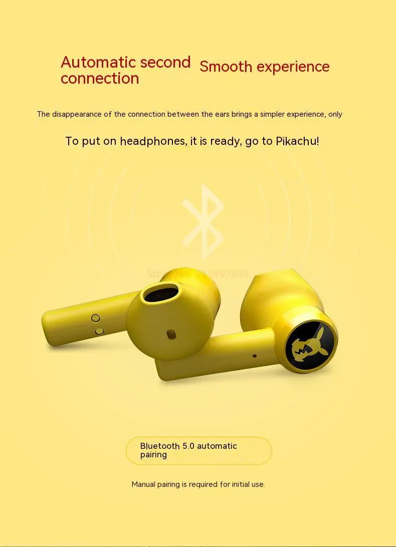 Pokemon Pikachu auriculares inalámbricos Bluetooth 5,0 auriculares Control táctil micrófono regalos universales deporte reducción de ruido-MovilExpressShop