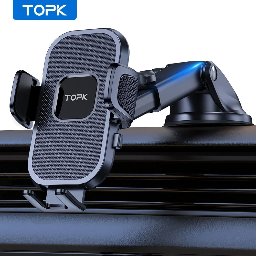 Soporte de teléfono para coche TOPK, soporte de gravedad para iPhone, Xiaomi, Samsung, soporte móvil para salpicadero, parabrisas, ventilación de aire, soporte para teléfono
