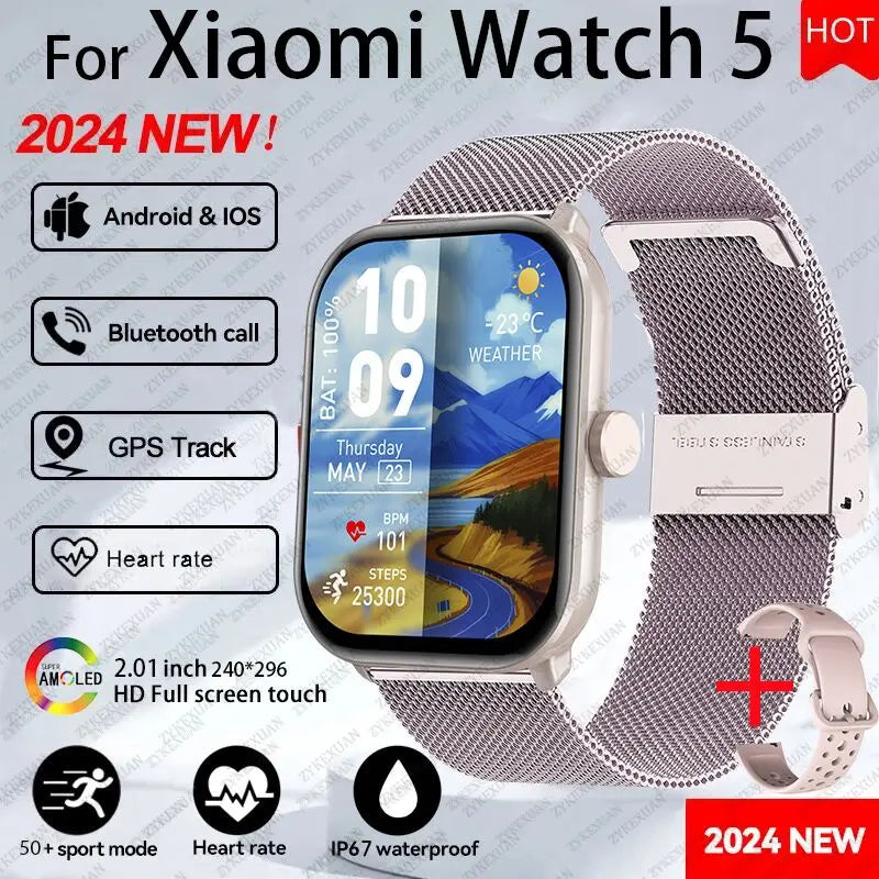 2025 nuevo para Xiaomi Watch 5 hombres mujeres HD AMOLED pantalla de visualización ritmo cardíaco Bluetooth llamada GPS pista impermeable deportes reloj inteligente