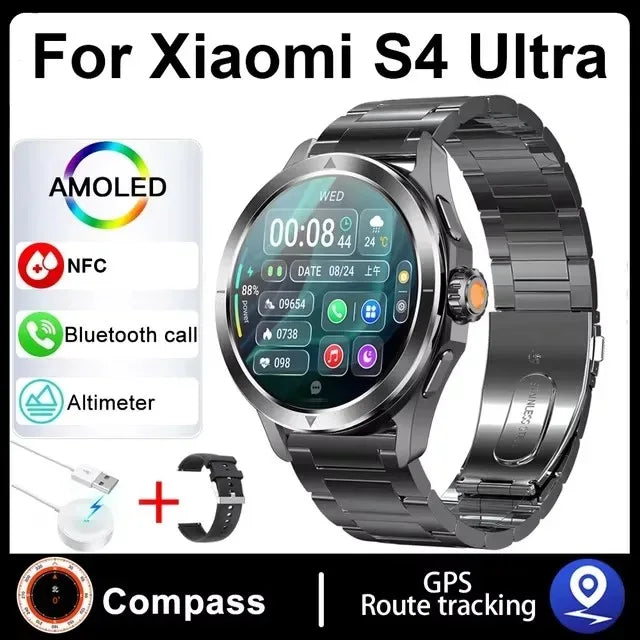 Nuevo para Xiaomi S4 Ultra deportes al aire libre reloj inteligente hombres 1,53 pulgadas AMOLED NFC GPS brújula ritmo cardíaco impermeable BT llamada Smartwatch