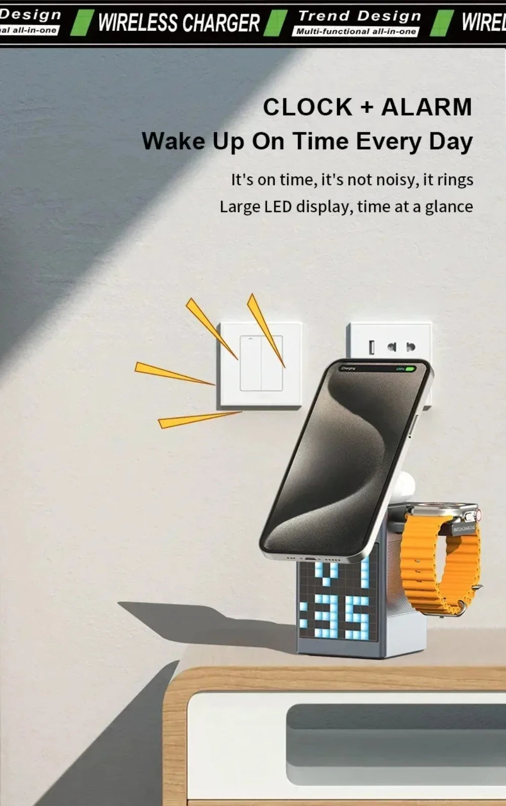 Soporte y cargador inalámbrico magnético plegable 6 en 1, altavoz Bluetooth, despertador y píxeles de dibujos animados para iPhone 17 ~ 12 iWatch Airpods Pro