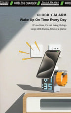 Soporte y cargador inalámbrico magnético plegable 6 en 1, altavoz Bluetooth, despertador y píxeles de dibujos animados para iPhone 17 ~ 12 iWatch Airpods Pro