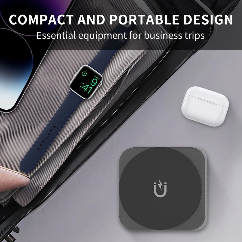 Soporte y estación de carga inalámbrica 3 en 1, adaptador de carga rápida de 15w, cargador de mesa magnético con luces coloridas para iPhone 16 15 14 Pro Max