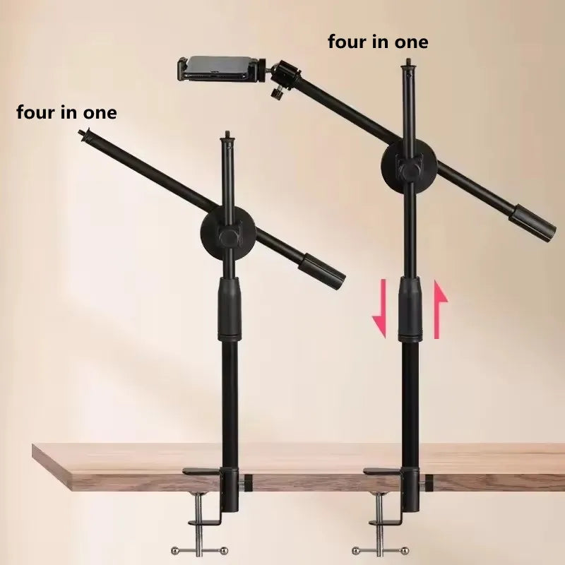 Soporte de trípode superior de mesa con anillo de luz, soporte para teléfono móvil y brazo de pluma para trípodes de mesa de fotografía de decoración de uñas-MovilExpressShop