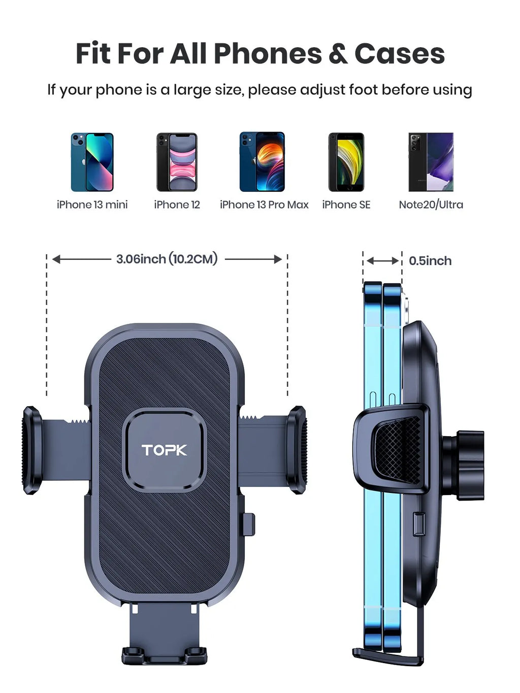 Soporte de teléfono para coche TOPK, soporte de gravedad para iPhone, Xiaomi, Samsung, soporte móvil para salpicadero, parabrisas, ventilación de aire, soporte para teléfono