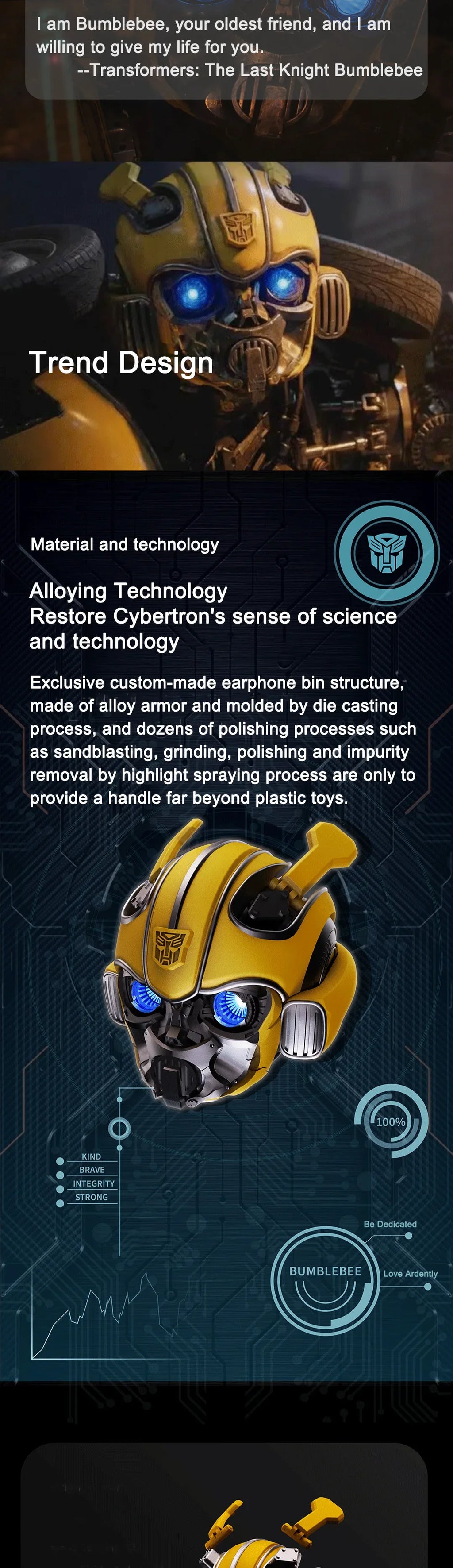 Transformers Auriculares Bumblebee H1 Auriculares con cancelación de ruido Auriculares Bluetooth Auriculares de aleación de alta calidad Juguetes de descompresión-MovilExpressShop