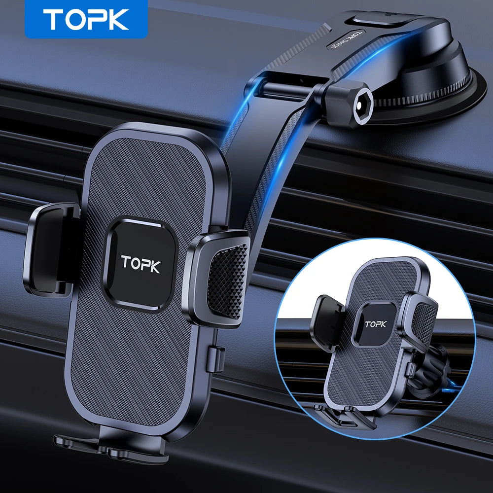 Soporte de teléfono para coche TOPK, soporte de gravedad para iPhone, Xiaomi, Samsung, soporte móvil para salpicadero, parabrisas, ventilación de aire, soporte para teléfono