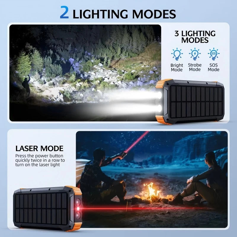 Banco de energía Solar con manivela, 20000mAh, inalámbrico magnético, 22,5 W, carga rápida, con luz para iWatch, iPhone 16, Samsung-MovilExpressShop