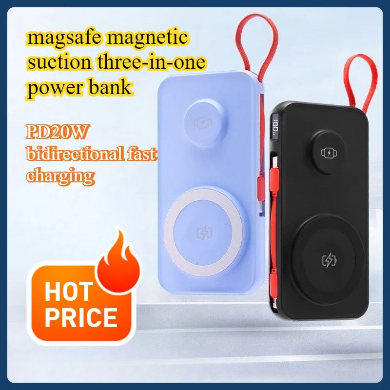 Banco de energía inalámbrico magnético de 30000mAh con cable para Apple Watch, batería externa portátil de carga rápida para iPhone y Android