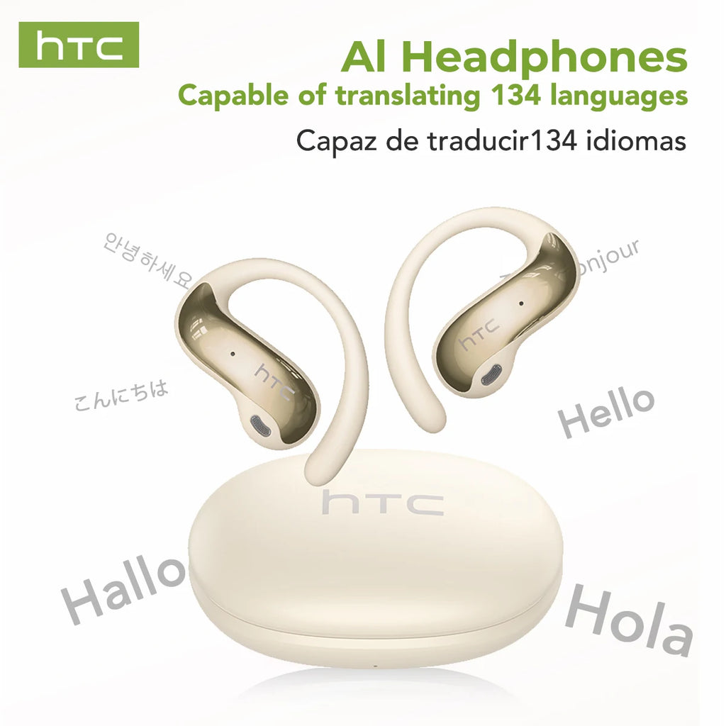 HTC NE19 auriculares Bluetooth IA OWS auriculares inalámbricos deportivos con micrófono potentes graves IA traductor auriculares impermeables de larga duración-MovilExpressShop