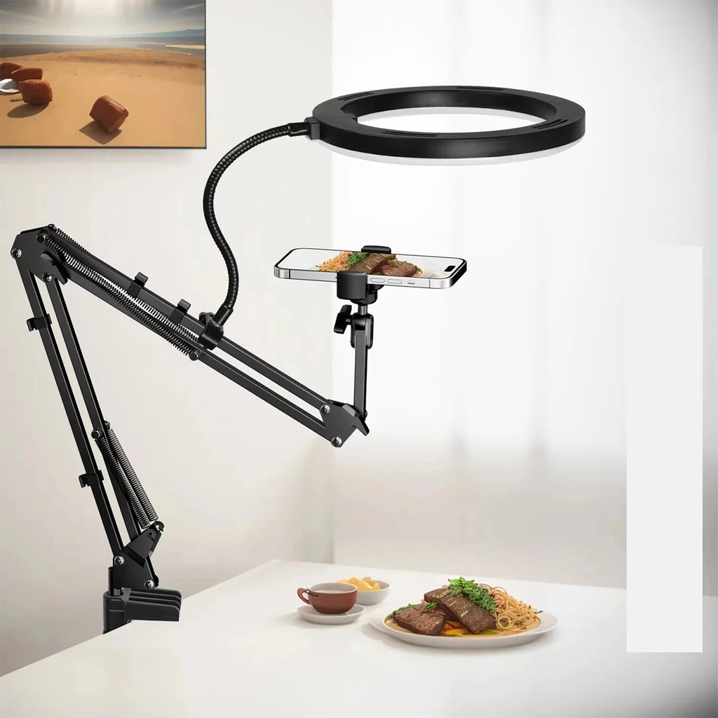 Soporte en vivo para teléfono móvil, iluminación superior profesional, cámara de disparo fija con grabación de instrucciones, palo Selfie de vídeo-MovilExpressShop