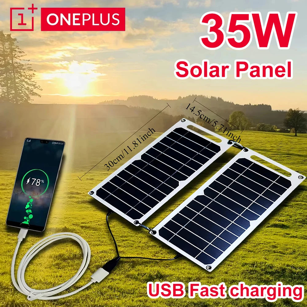 OnePlus-panel Solar de 35W con USB, resistente al agua, para exteriores, senderismo, Camping, batería portátil para Panel de carga de teléfono móvil-MovilExpressShop