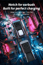 Base de escritorio CyberDock 3 en 1 con carga inalámbrica para iPhone 16, 15, 14 Pro Max, AirPods y Apple Watch, con luz ambiental.