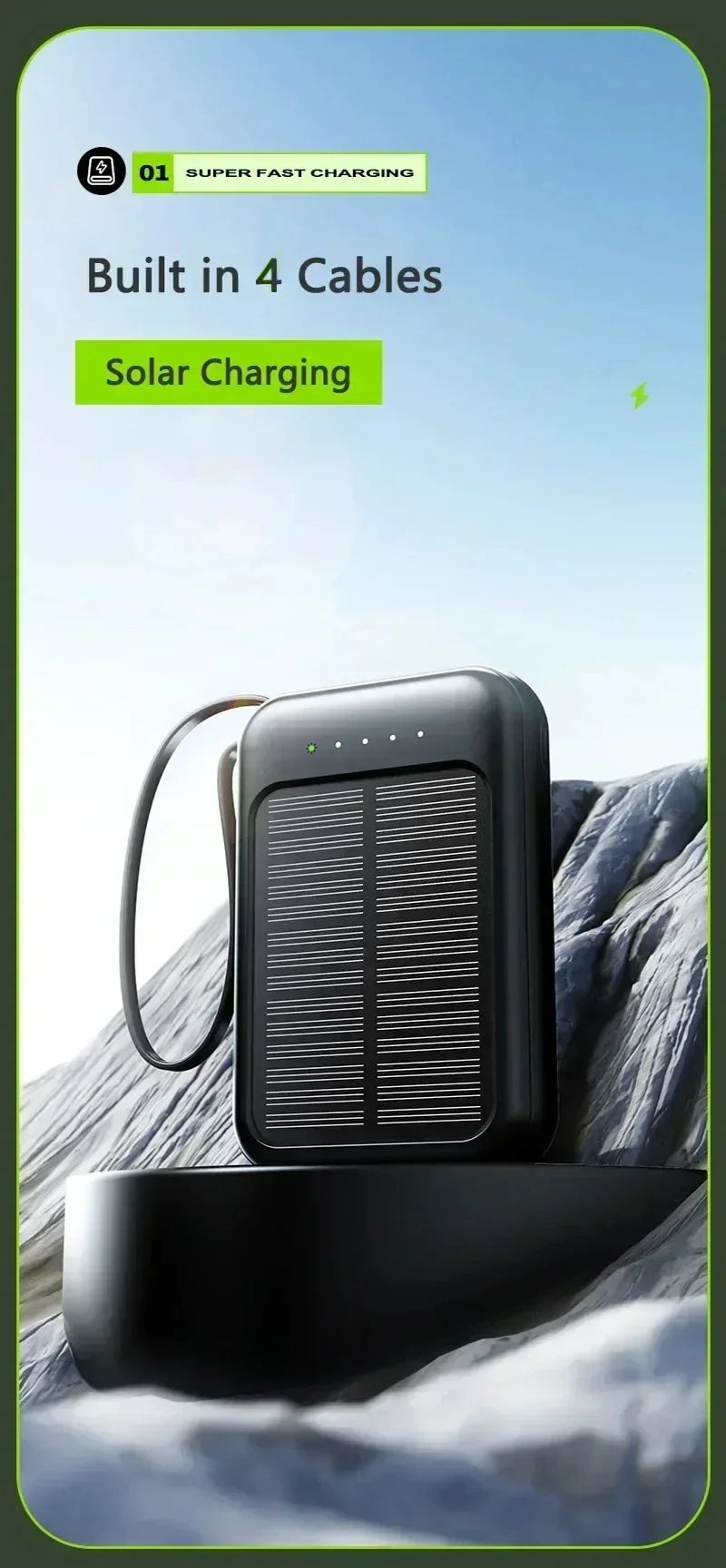 Banco de energía Solar de 50000mAh, Mini banco de energía de gran capacidad con 4 Cables integrados, cargador portátil para teléfonos, batería externa para Xiaomi-MovilExpressShop