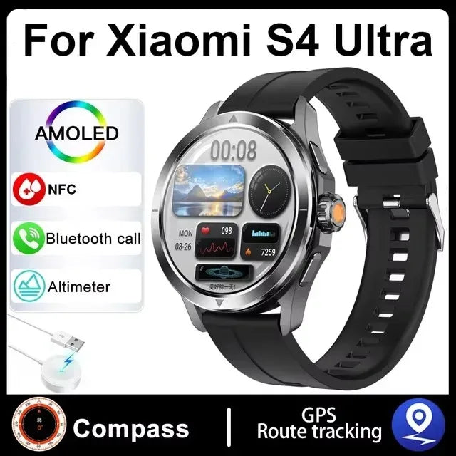 Nuevo para Xiaomi S4 Ultra deportes al aire libre reloj inteligente hombres 1,53 pulgadas AMOLED NFC GPS brújula ritmo cardíaco impermeable BT llamada Smartwatch