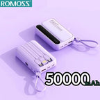 ROMOSS 4 en 1 Power Bank 500000mAh Gran Capacidad Cables Integrados Pantalla Digital Inteligente Ligera Batería Portátil Para iPhone y android