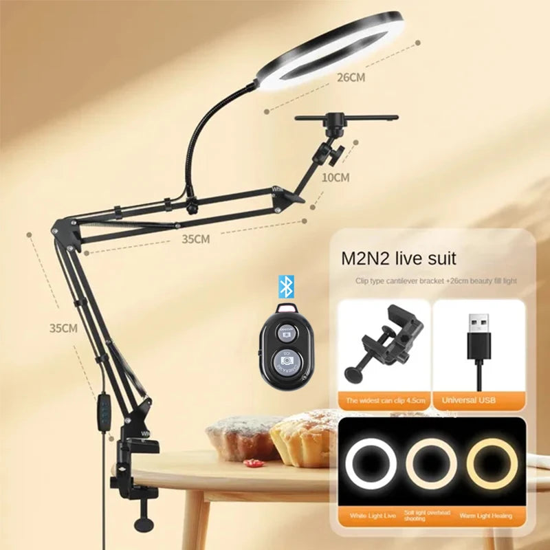 Soporte en vivo para teléfono móvil, iluminación superior profesional, cámara de disparo fija con grabación de instrucciones, palo Selfie de vídeo-MovilExpressShop