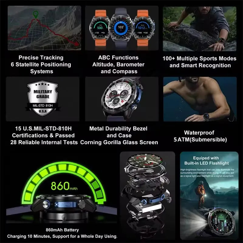 Nuevo reloj inteligente AMOLED con reproductor de vídeo con memoria de 4GB con GPS, mapas sin conexión, reloj inteligente deportivo militar para hombres, pulsera impermeable para nadar de 30m