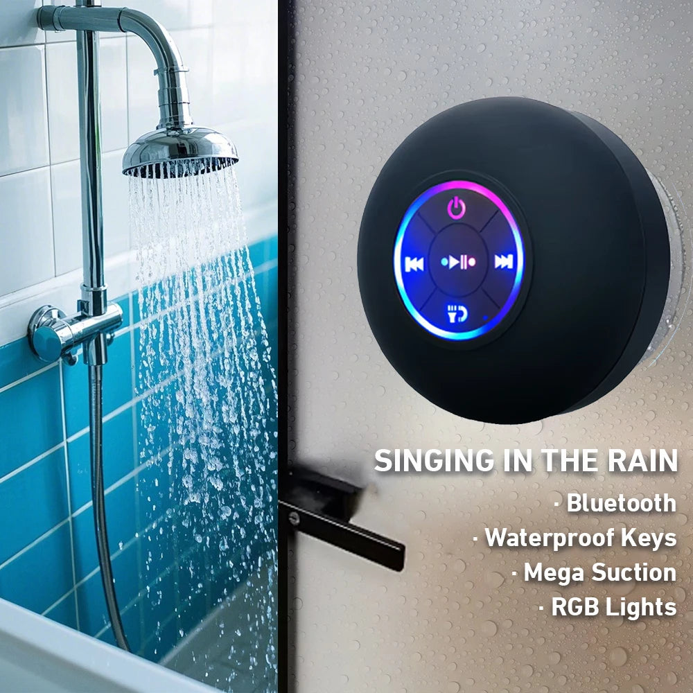 Altavoz Bluetooth resistente al agua con luces LED coloridas, fuerte ventosa y soporte para teléfono, mini altavoz portátil para exteriores/espectáculos-MovilExpressShop