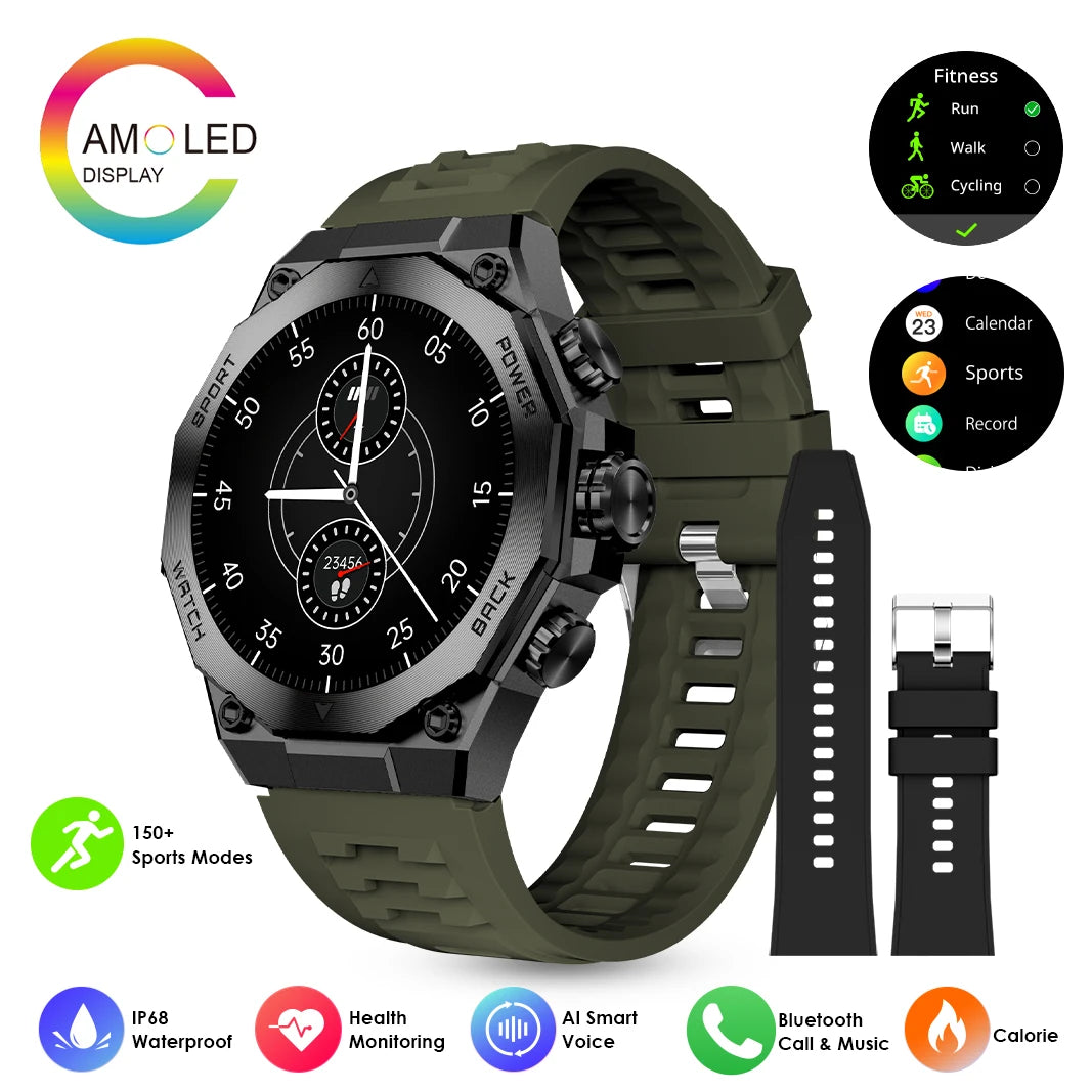 Smartwatch IP67 rastreador de ejercicios impermeable con más de 150 deportes monitoreo del sueño carga inalámbrica     Reloj AMOLED
