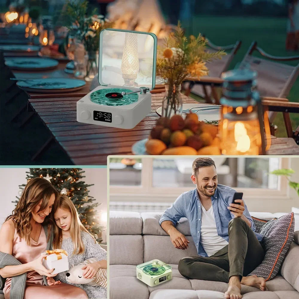 Altavoz Bluetooth giratorio Retro con ruido blanco, altavoz en forma de Vitrola con luz RGB-MovilExpressShop