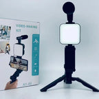 Kit de blogging para teléfono inteligente AY49, con trípode, soporte para teléfono, Mini micrófono, luz de relleno LED, arrancador para TikTok, transmisión en vivo, vídeo, YouTub-MovilExpressShop