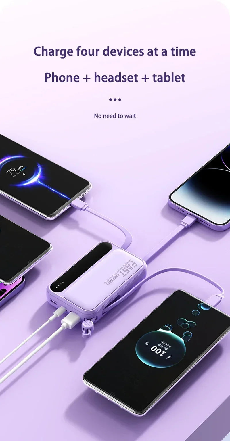 ROMOSS 4 en 1 Power Bank 500000mAh Gran Capacidad Cables Integrados Pantalla Digital Inteligente Ligera Batería Portátil Para iPhone y android