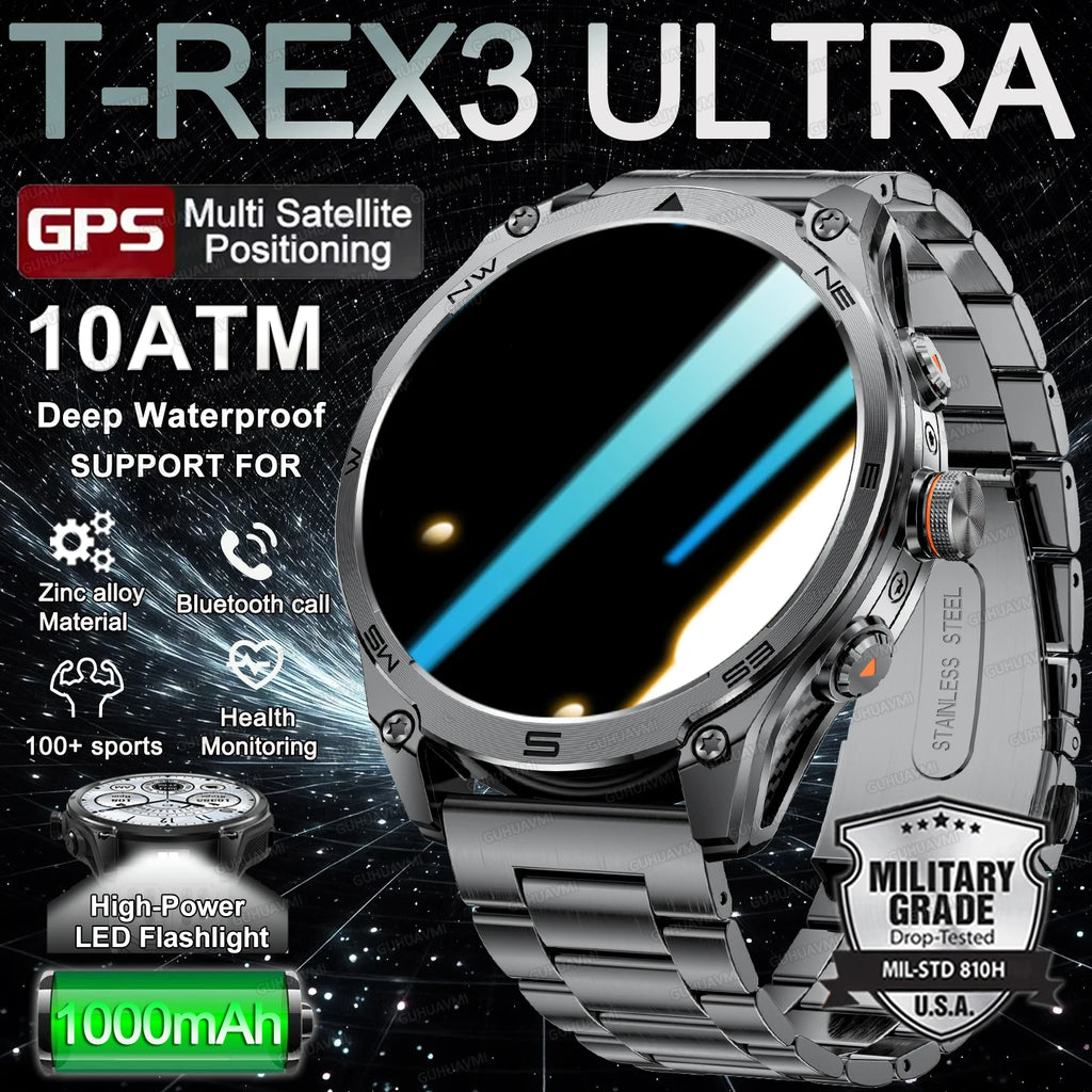 2025 nuevo reloj inteligente GPS 1000Mah batería brújula 10ATM tácticas impermeables linterna deportiva BT llamada reloj inteligente para hombres para xioami