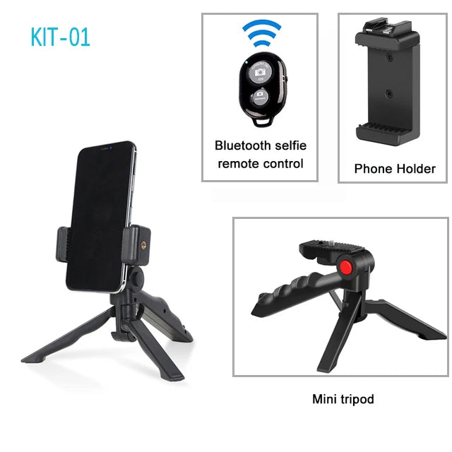 Trípode Blog para cámara DSLR, Kit de blogging para teléfono, entrevista en vivo, YouTube, soporte para teléfono, Control remoto, micrófono, luz LED-MovilExpressShop