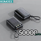 ROMOSS 4 en 1 Power Bank 500000mAh Gran Capacidad Cables Integrados Pantalla Digital Inteligente Ligera Batería Portátil Para iPhone y android