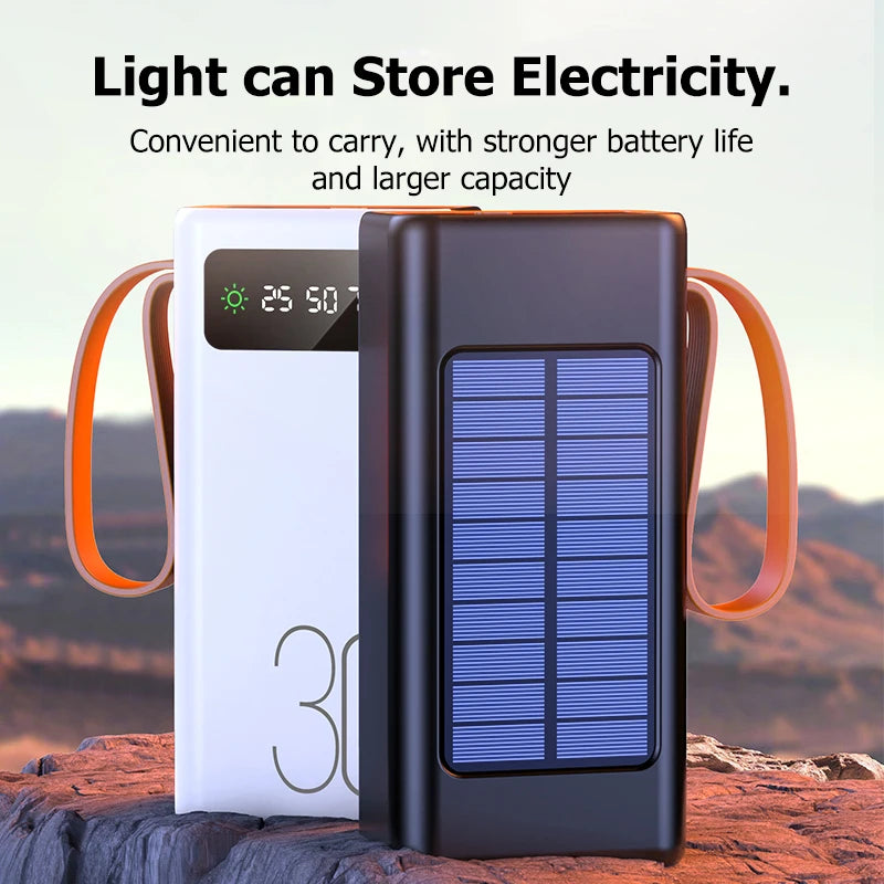 Xiaomi-Banco de energía Solar de 200000mAh, Cables integrados de gran capacidad, batería externa, luz LED, Banco de energía para iPhone, Huawei y Xiaomi-MovilExpressShop