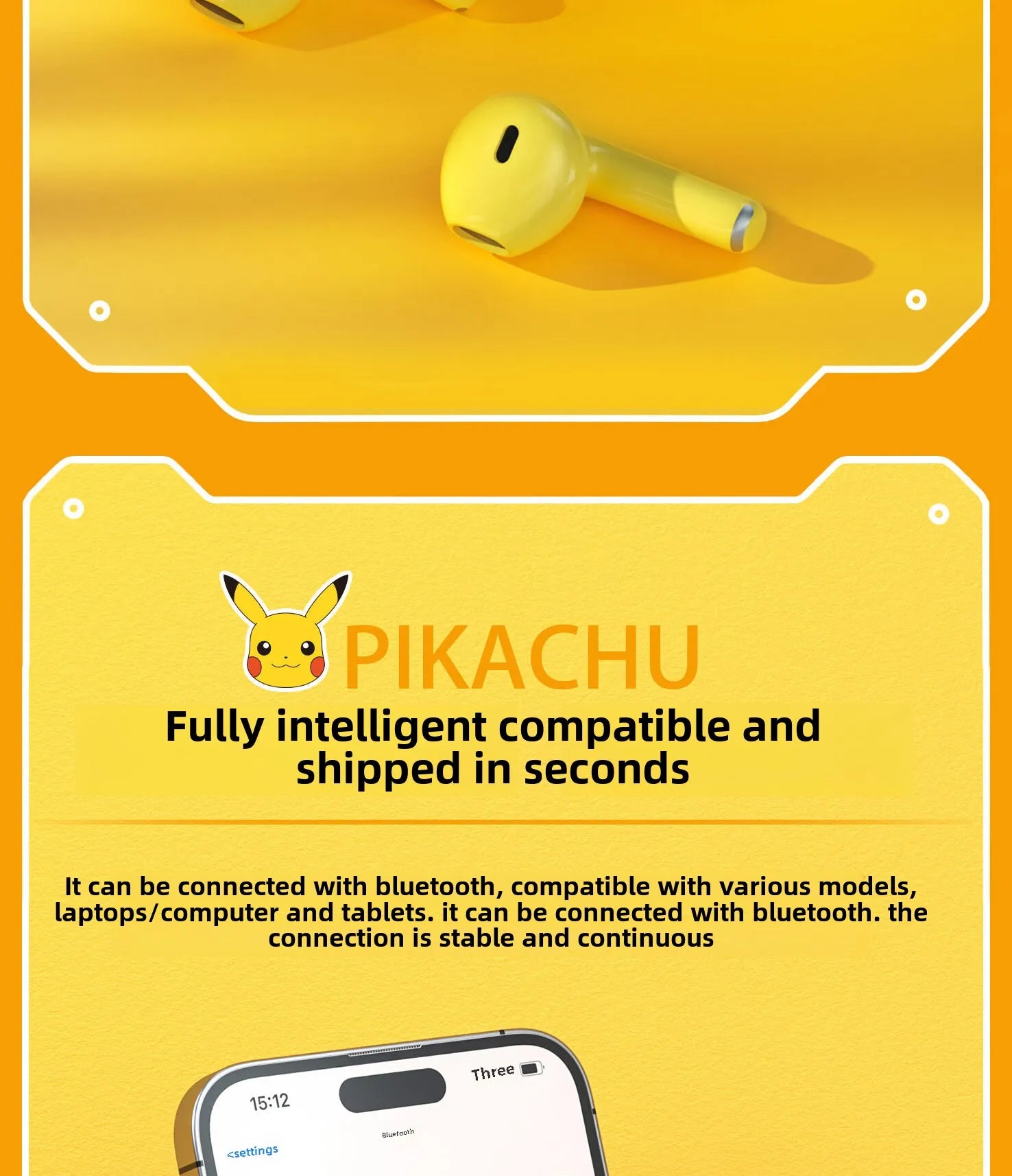Pokemon Pikachu 5,0 inalámbrico Bluetooth deportes reducción de ruido auriculares táctiles con micrófono estuche de carga auriculares manos libres lindo-MovilExpressShop