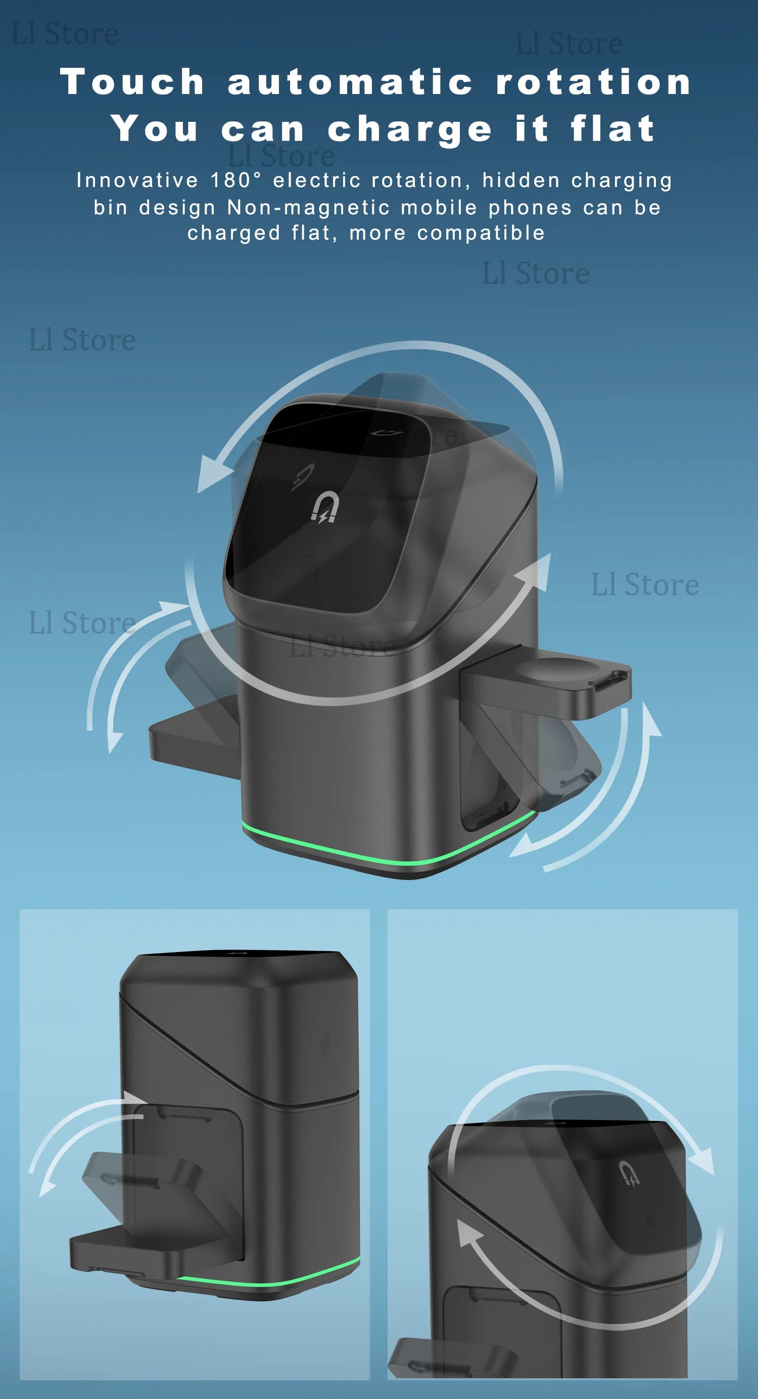 Soporte cargador inalámbrico magnético 3 en 1, cargador rápido, carga rápida inteligente para Samsung iPhone 12-16 HUAWEI iWatch AirPods