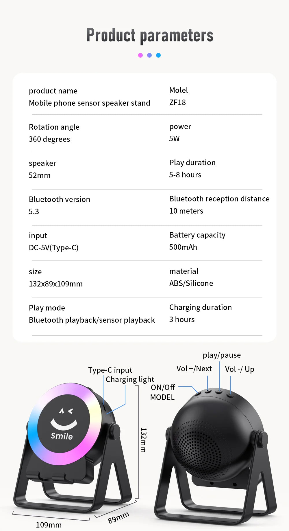 Altavoz de Audio de inducción inalámbrico 4 en 1 con Bluetooth magnético portátil, soporte Universal para teléfono, soportes de rotación con LED para exteriores-MovilExpressShop