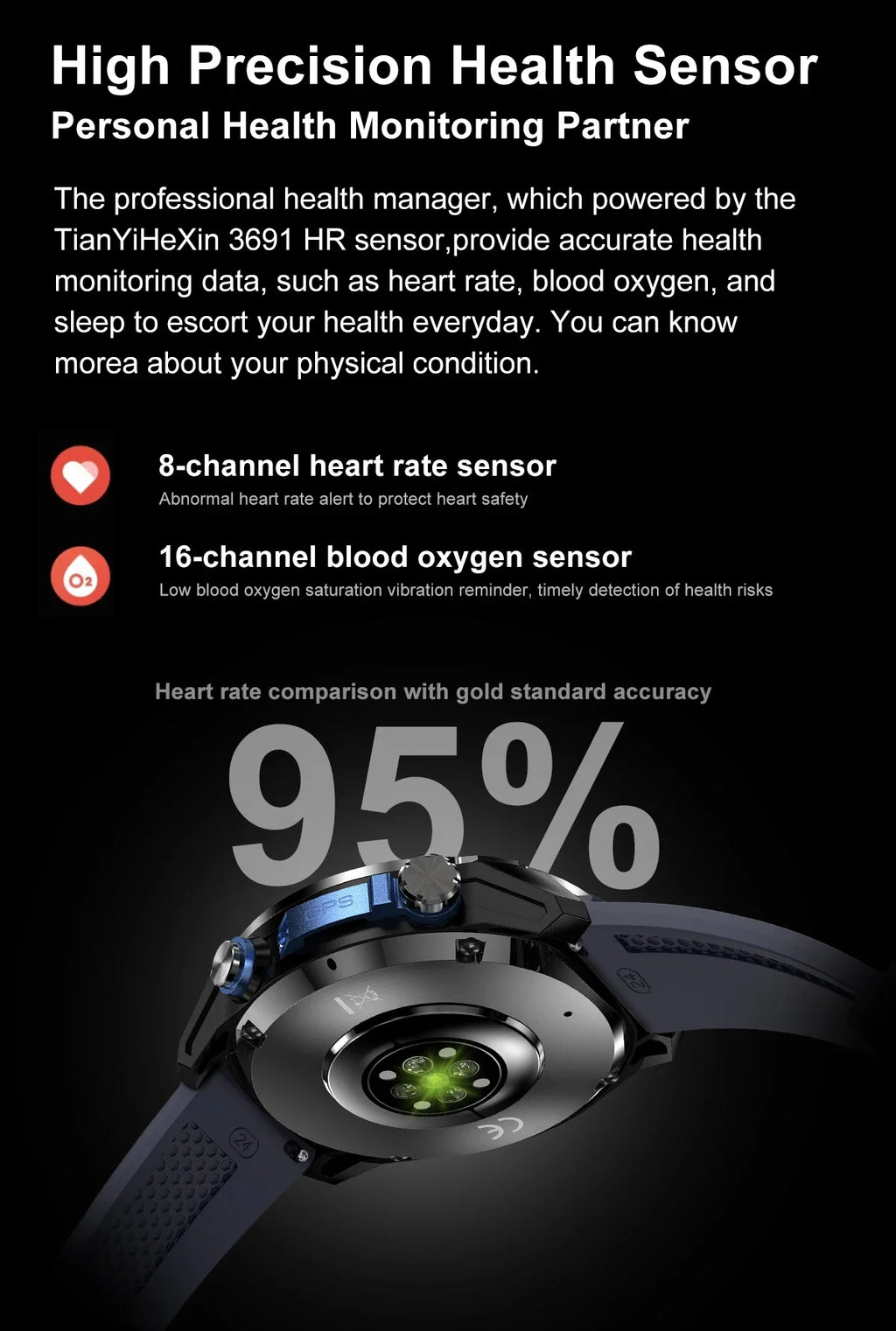 Nuevo reloj inteligente AMOLED con reproductor de vídeo con memoria de 4GB con GPS, mapas sin conexión, reloj inteligente deportivo militar para hombres, pulsera impermeable para nadar de 30m